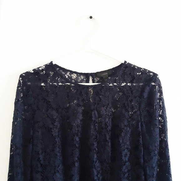 𝅺J.CREW Lace Tall Blouse with Built-in Cami Tank Navy Blue Size 2T - Picture 4 of 9